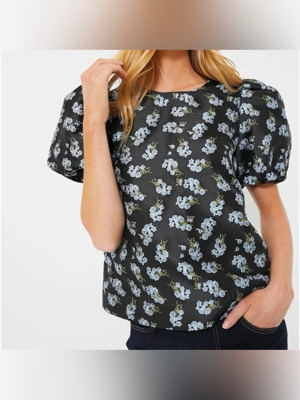 Tuckernuck Pomander Place Floral Jacquard Lyla Blouse Puff Sleeve Preppy XS